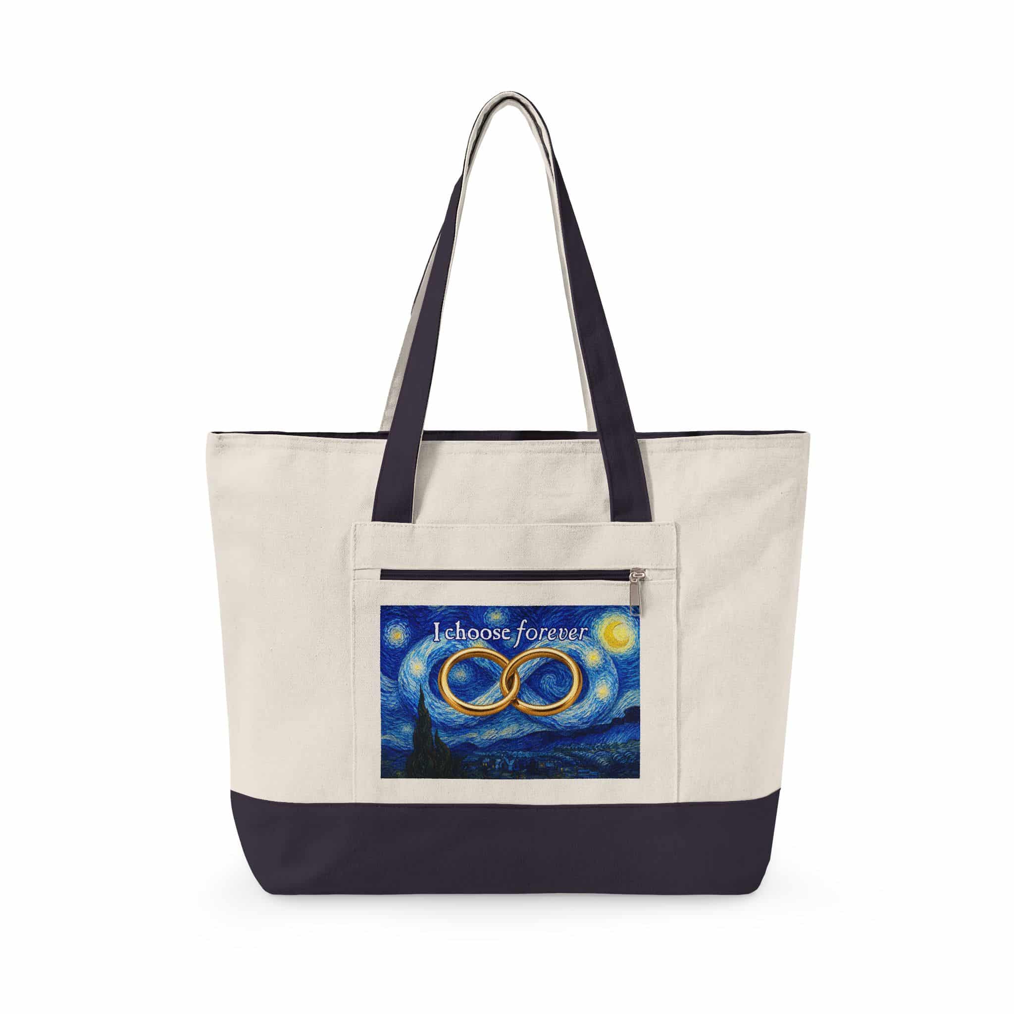 "I Choose Forever" Wedding Party Gift Zippered Canvas Tote Bags - Image 2