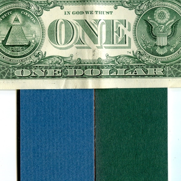 Mat colors compared to a dollar bill