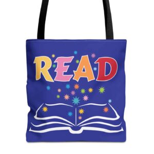 READ 13x13" blue tote bag