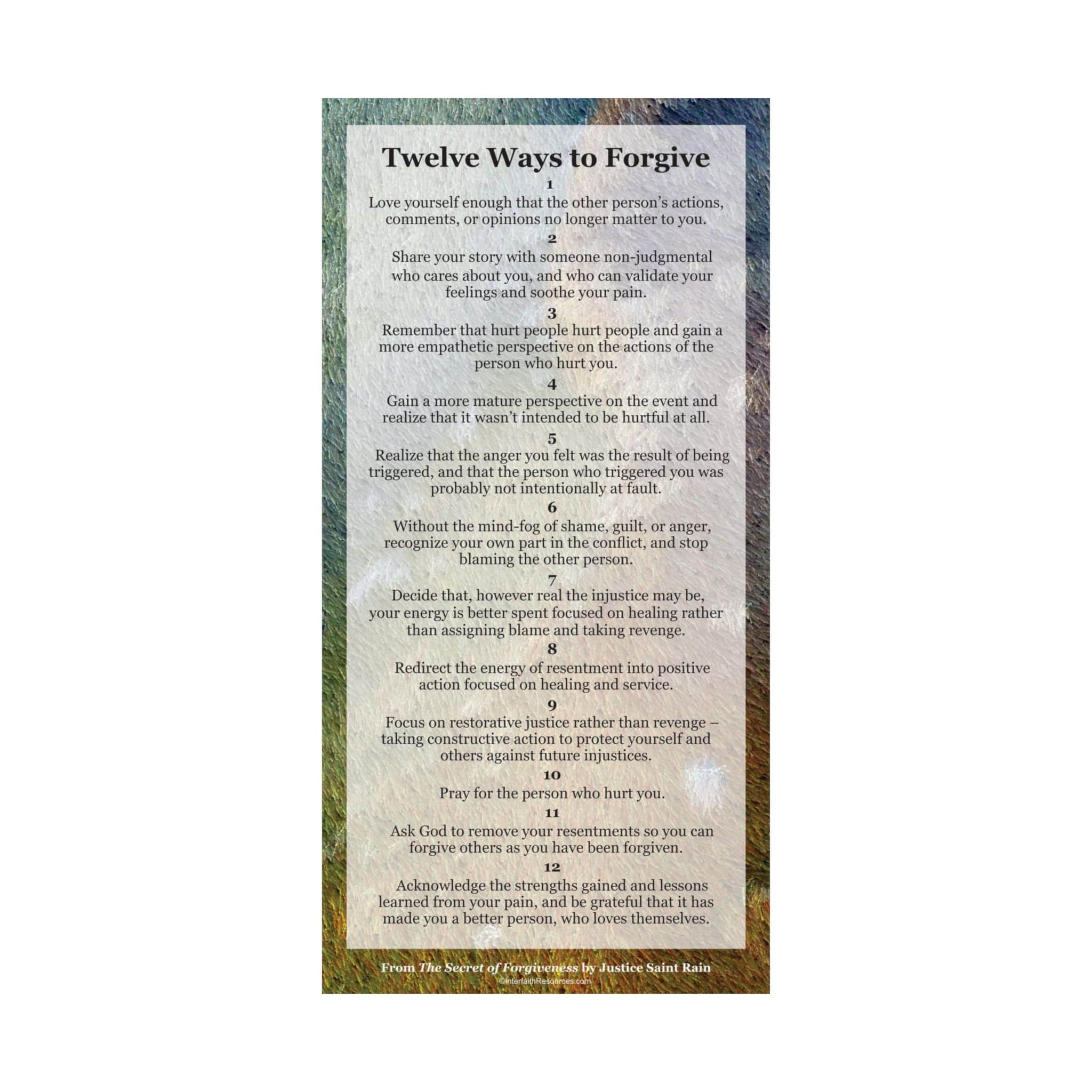“Twelve Ways to Forgive” Matte Poster for Therapists and Classrooms